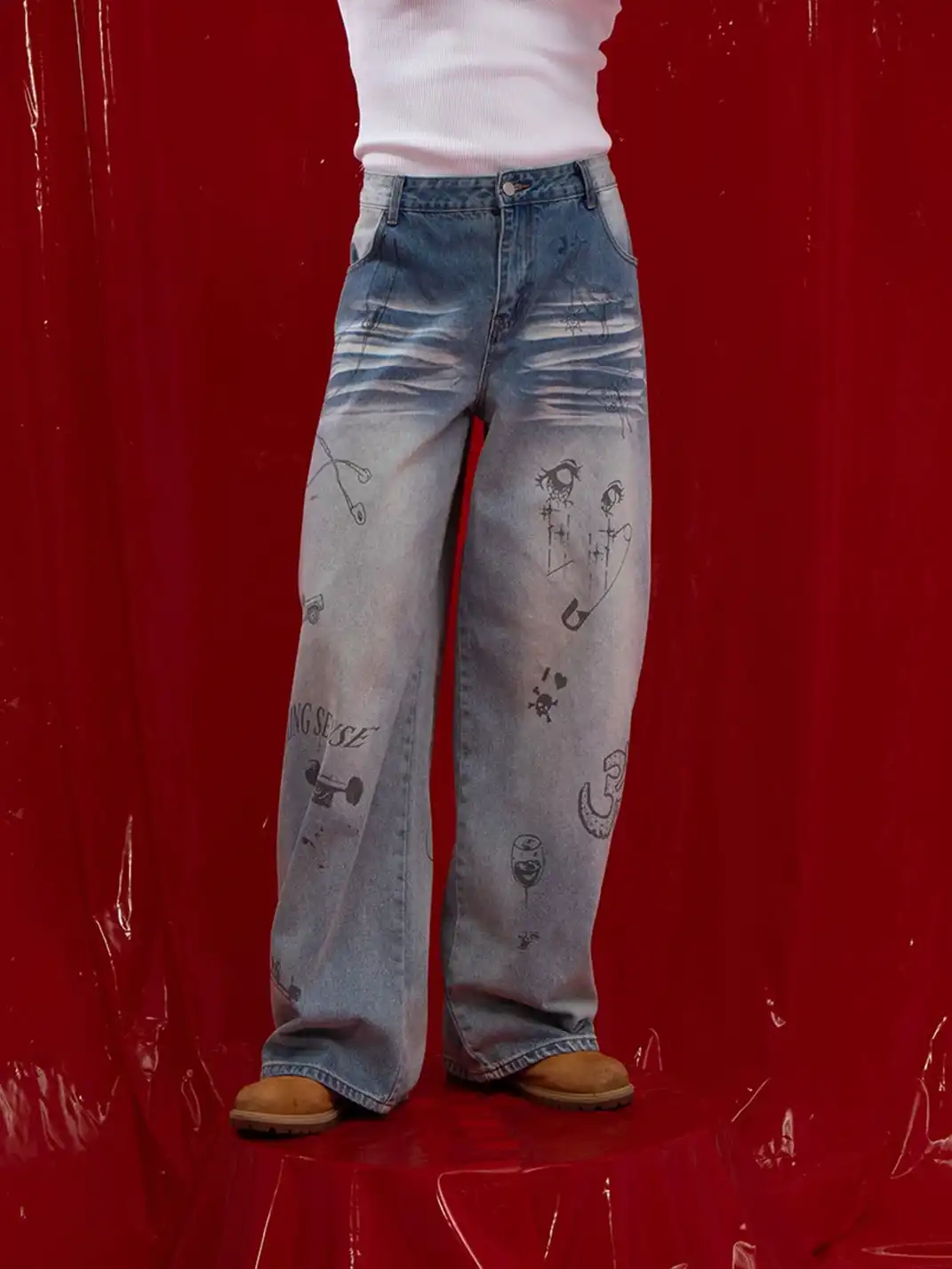 CLP | Cartoon Graffiti Print Gradient Jeans