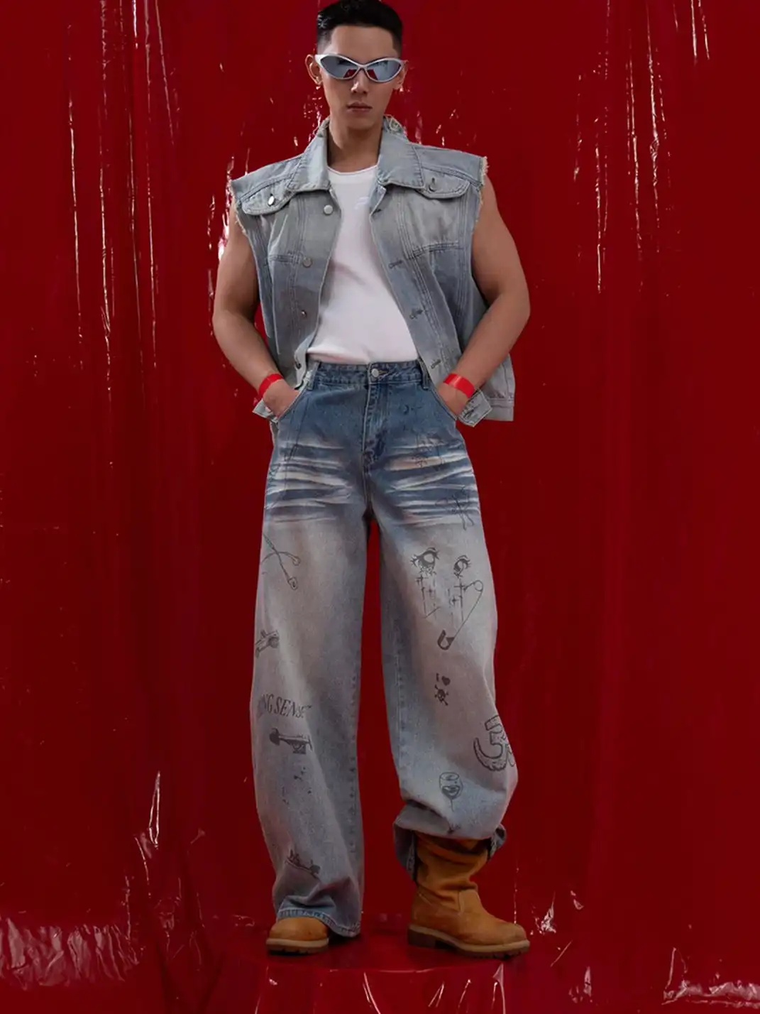 CLP | Cartoon Graffiti Print Gradient Jeans