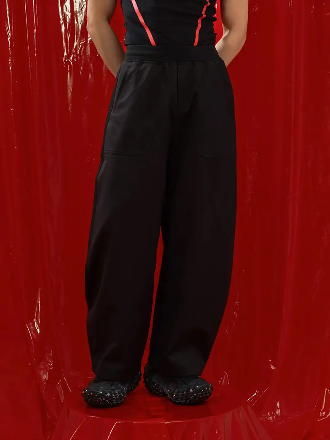 CLP | Curved Wide-Leg Drawstring Sports Pants