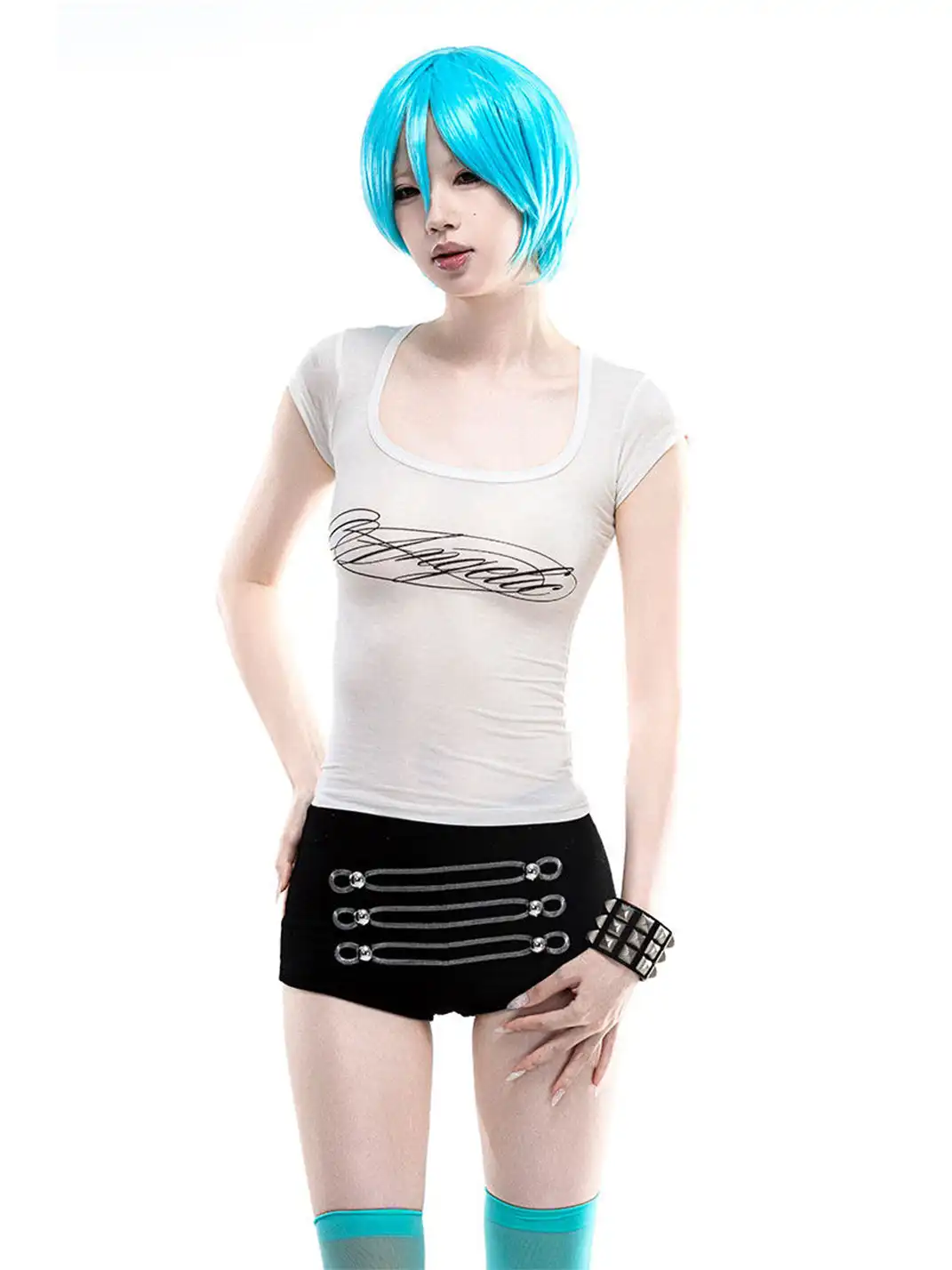 ArtByTastybabe | Waist-Cinched Rhinestone Wing Set-In Shoulder T-Shirt