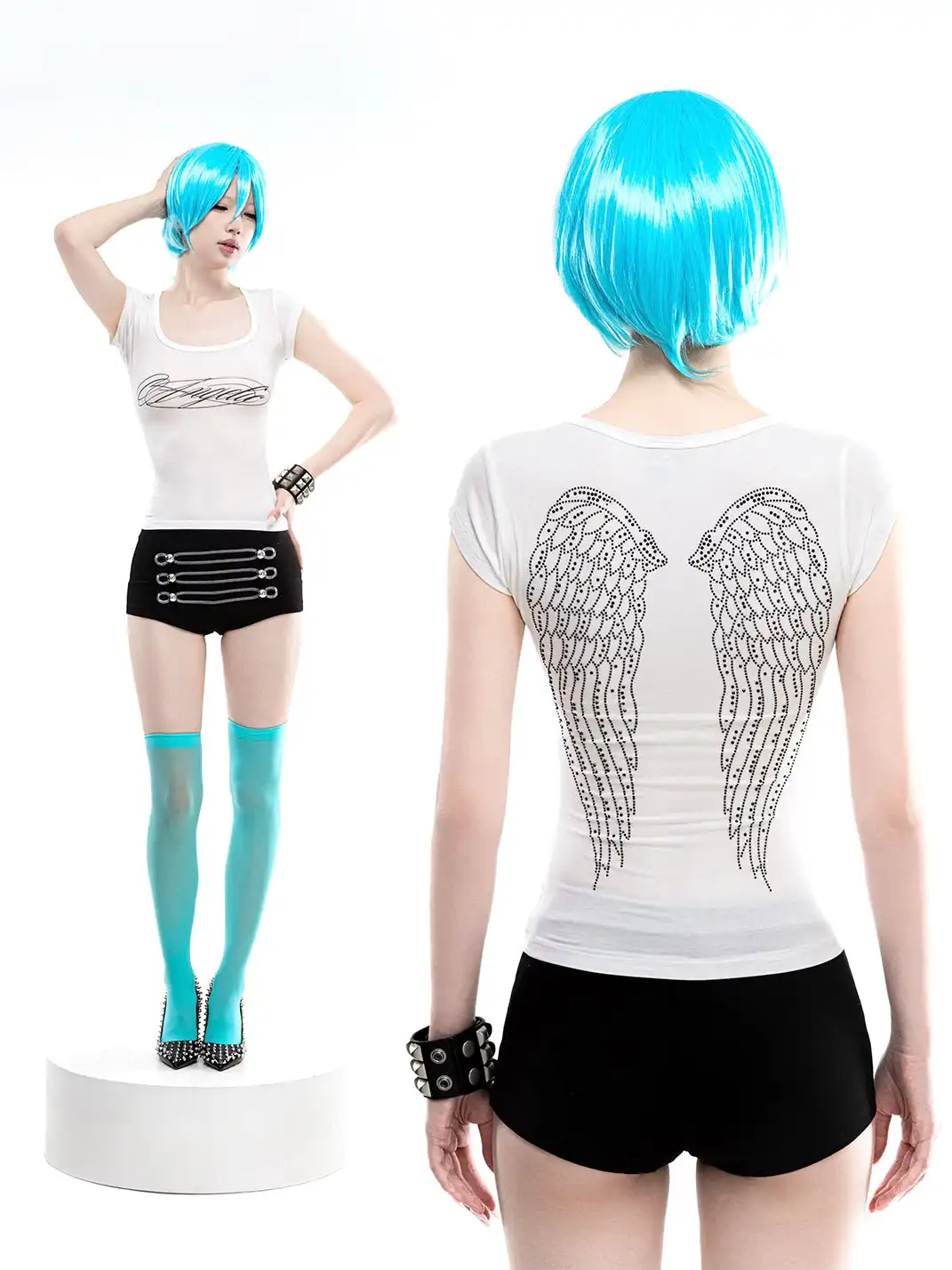 ArtByTastybabe | Waist-Cinched Rhinestone Wing Set-In Shoulder T-Shirt