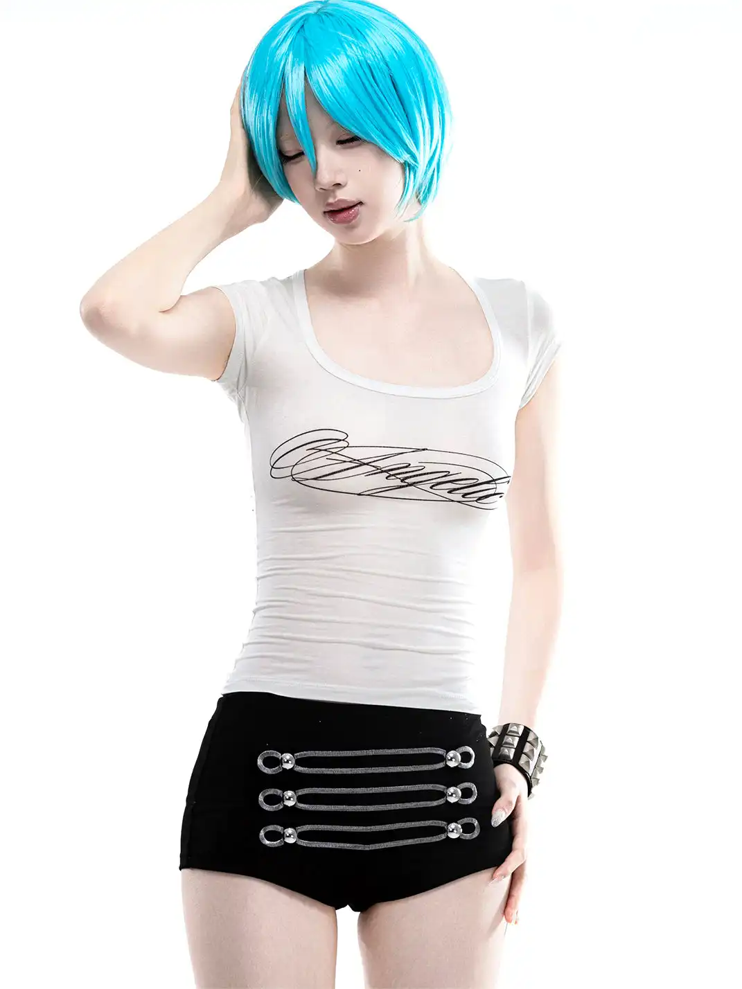 ArtByTastybabe | Waist-Cinched Rhinestone Wing Set-In Shoulder T-Shirt