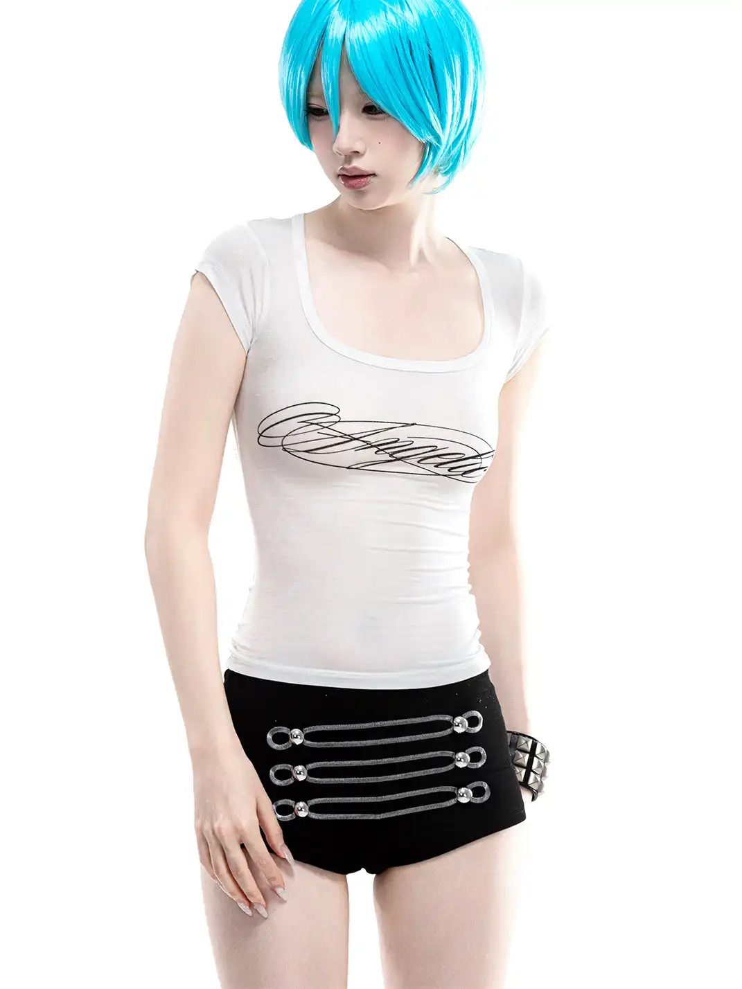 ArtByTastybabe | Waist-Cinched Rhinestone Wing Set-In Shoulder T-Shirt