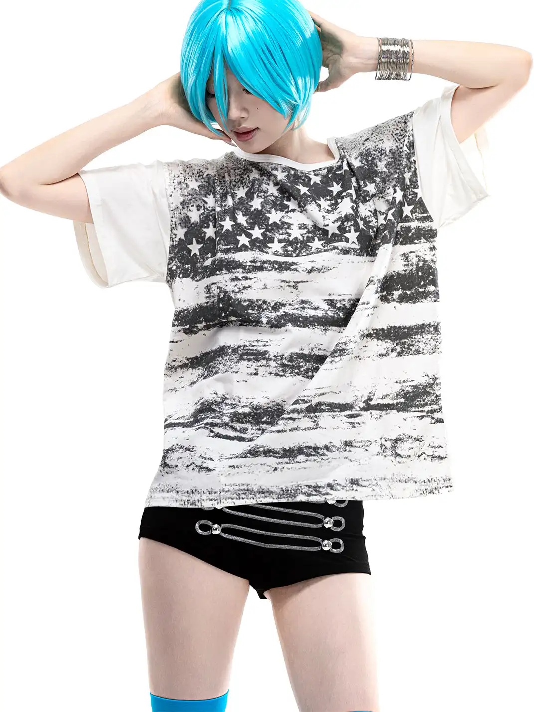 ArtByTastybabe | Vintage Print Star Flag Off-Shoulder T-Shirt