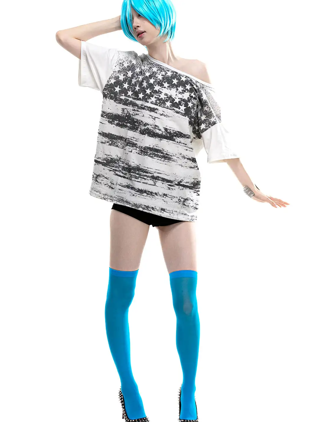 ArtByTastybabe | Vintage Print Star Flag Off-Shoulder T-Shirt