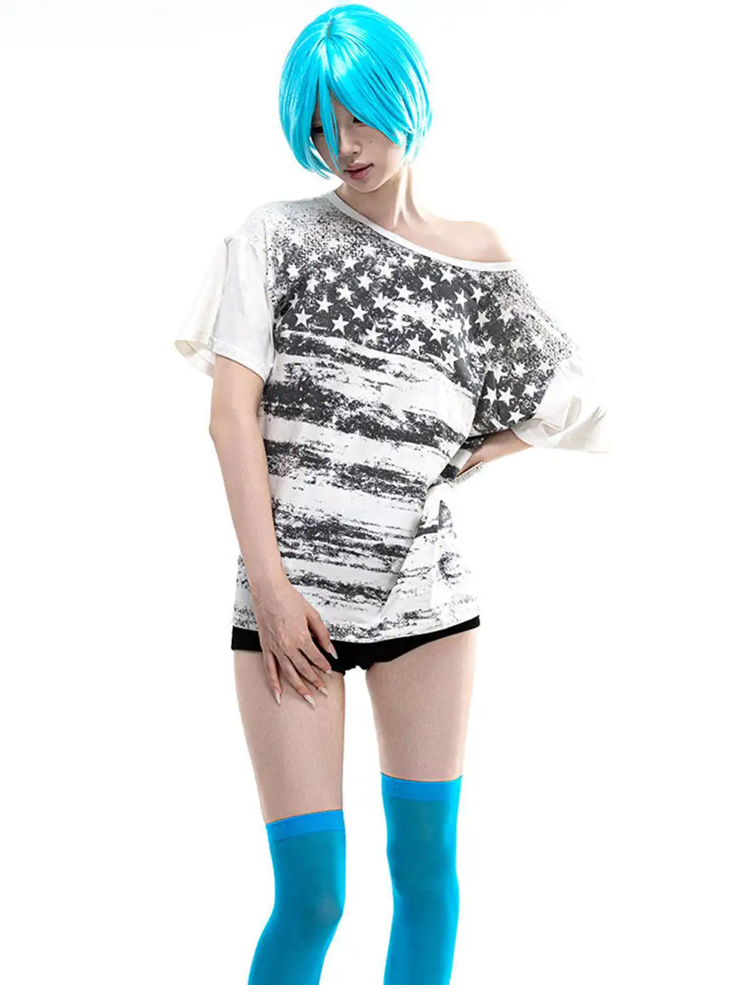 ArtByTastybabe | Vintage Print Star Flag Off-Shoulder T-Shirt