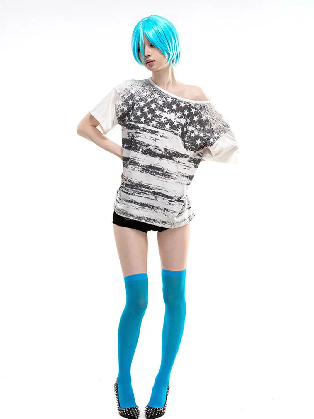 ArtByTastybabe | Vintage Print Star Flag Off-Shoulder T-Shirt