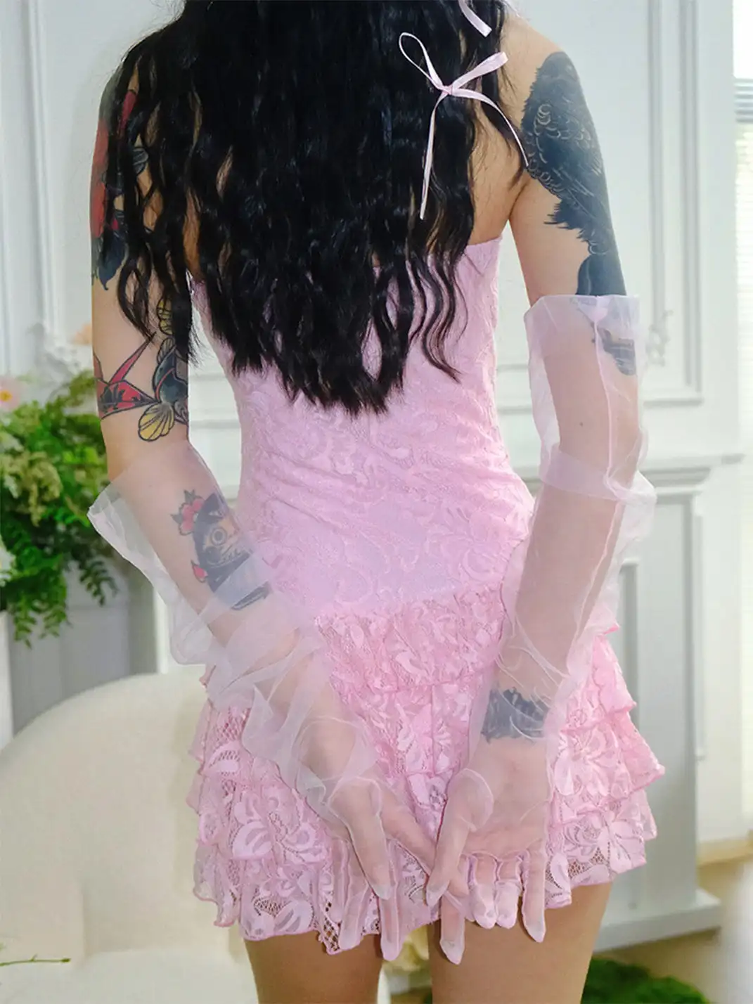 ArtByTastybabe | Lace Bow Tube Top Tiered Dress