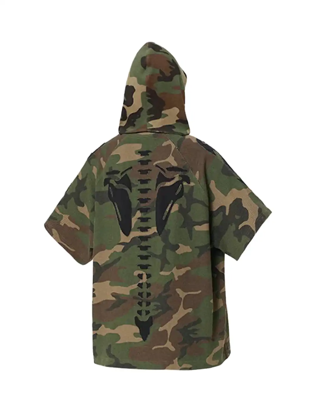 RELABEL | Detachable Hood Patch Embroidered Frayed Camo T-Shirt