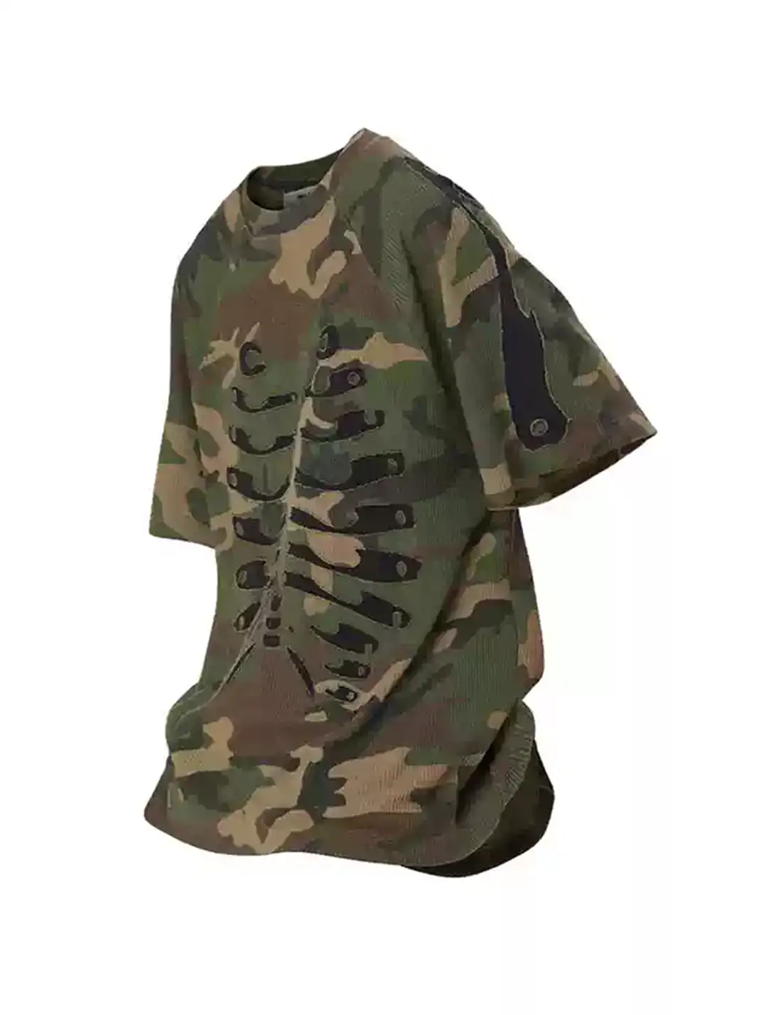 RELABEL | Detachable Hood Patch Embroidered Frayed Camo T-Shirt