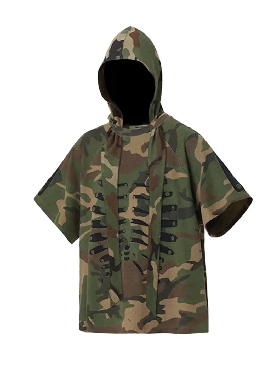 RELABEL | Detachable Hood Patch Embroidered Frayed Camo T-Shirt