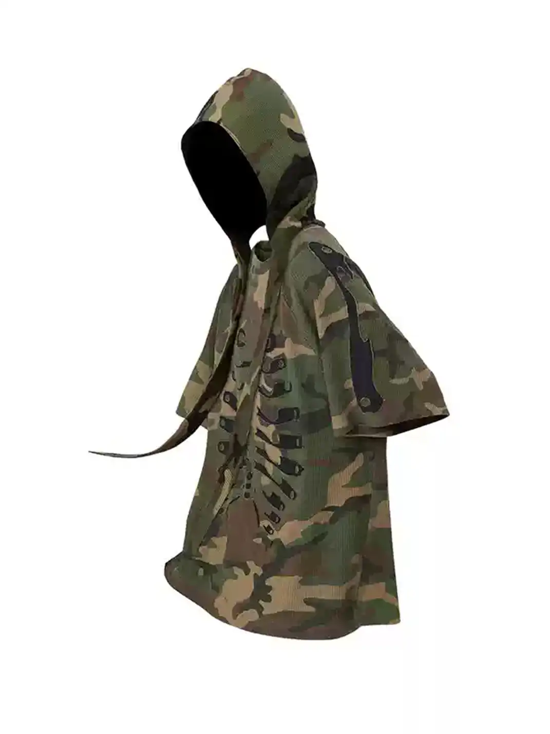 RELABEL | Detachable Hood Patch Embroidered Frayed Camo T-Shirt