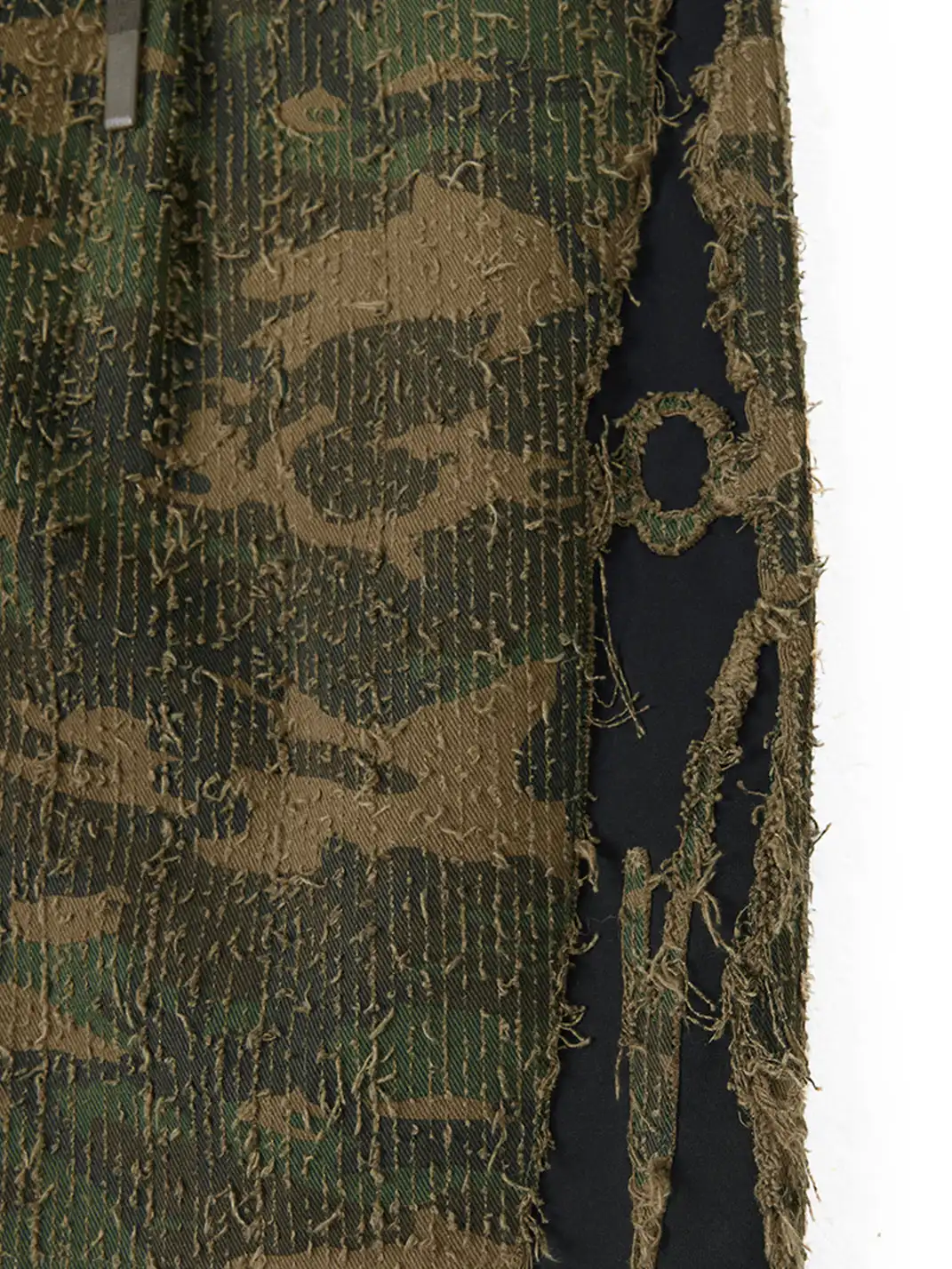 RELABEL | Patch Embroidered Frayed Textured Color Block Camo Cropped Shorts