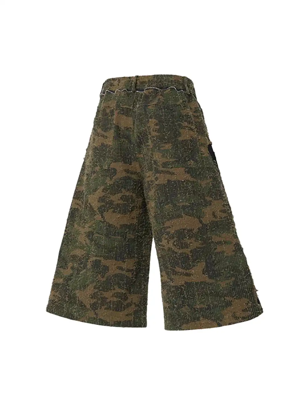 RELABEL | Patch Embroidered Frayed Textured Color Block Camo Cropped Shorts