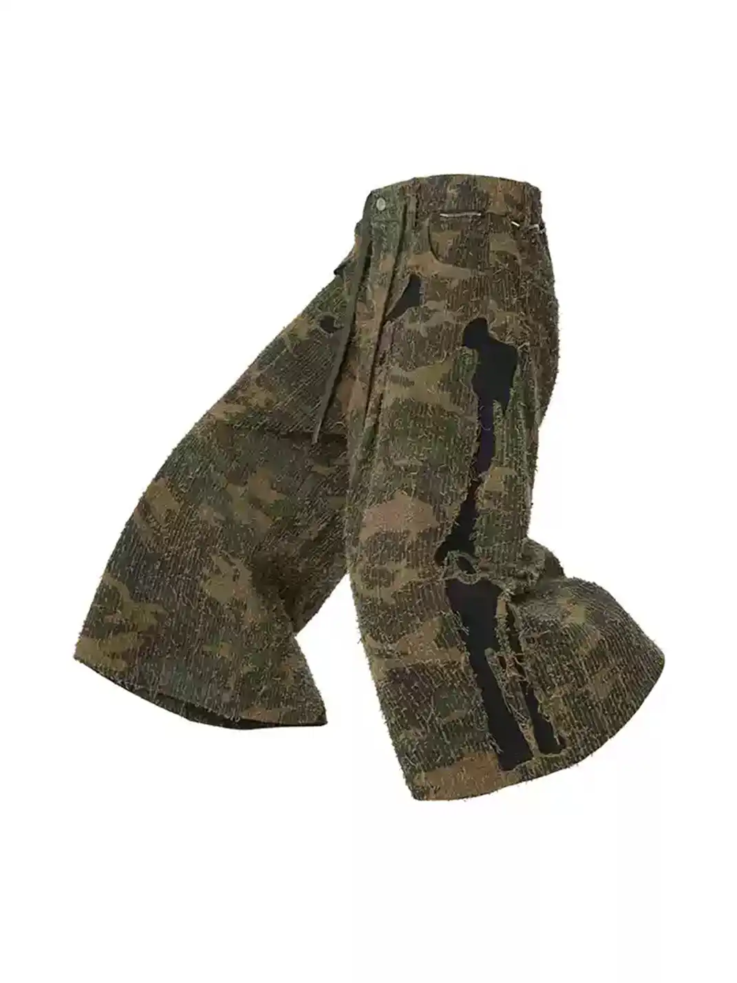 RELABEL | Patch Embroidered Frayed Textured Color Block Camo Cropped Shorts