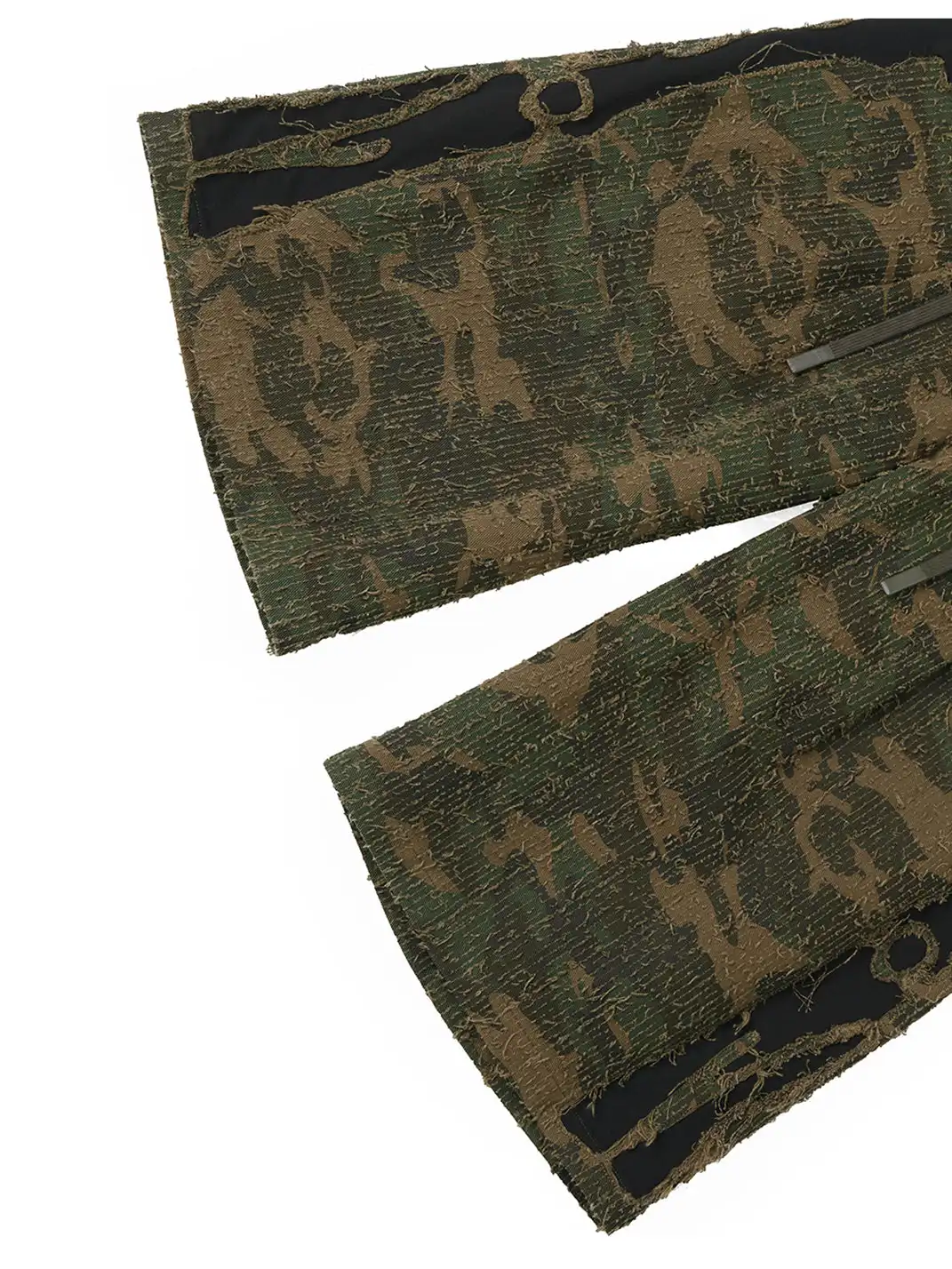 RELABEL | Patch Embroidered Frayed Textured Color Block Camo Cropped Shorts