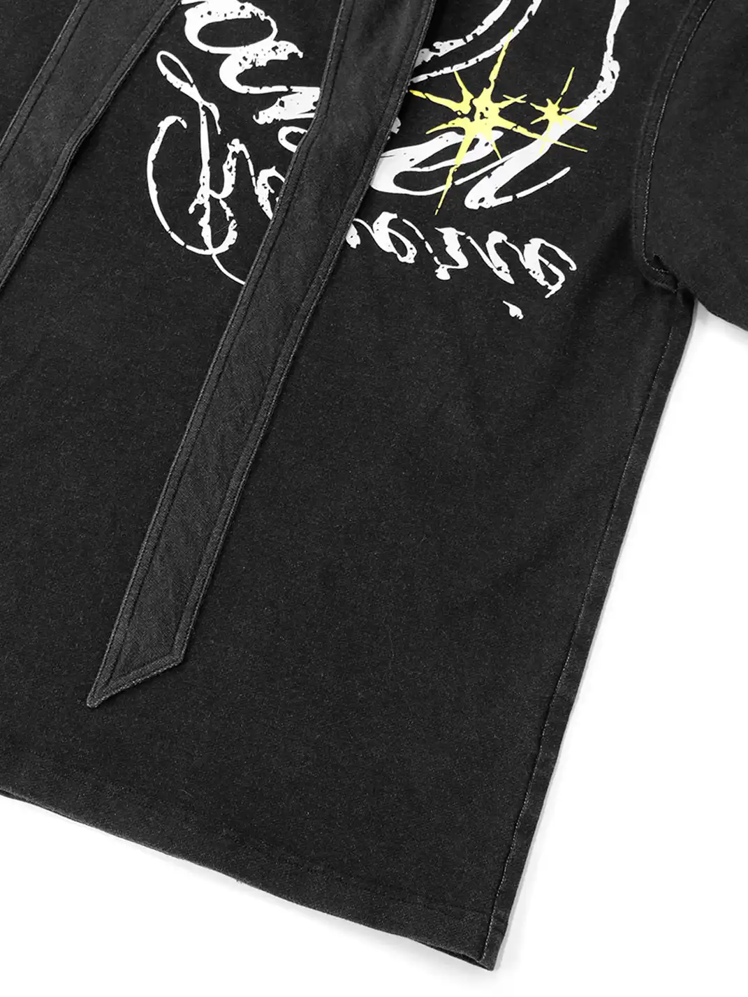RELABEL | Detachable Hood Washed Vintage Denim Print T-Shirt