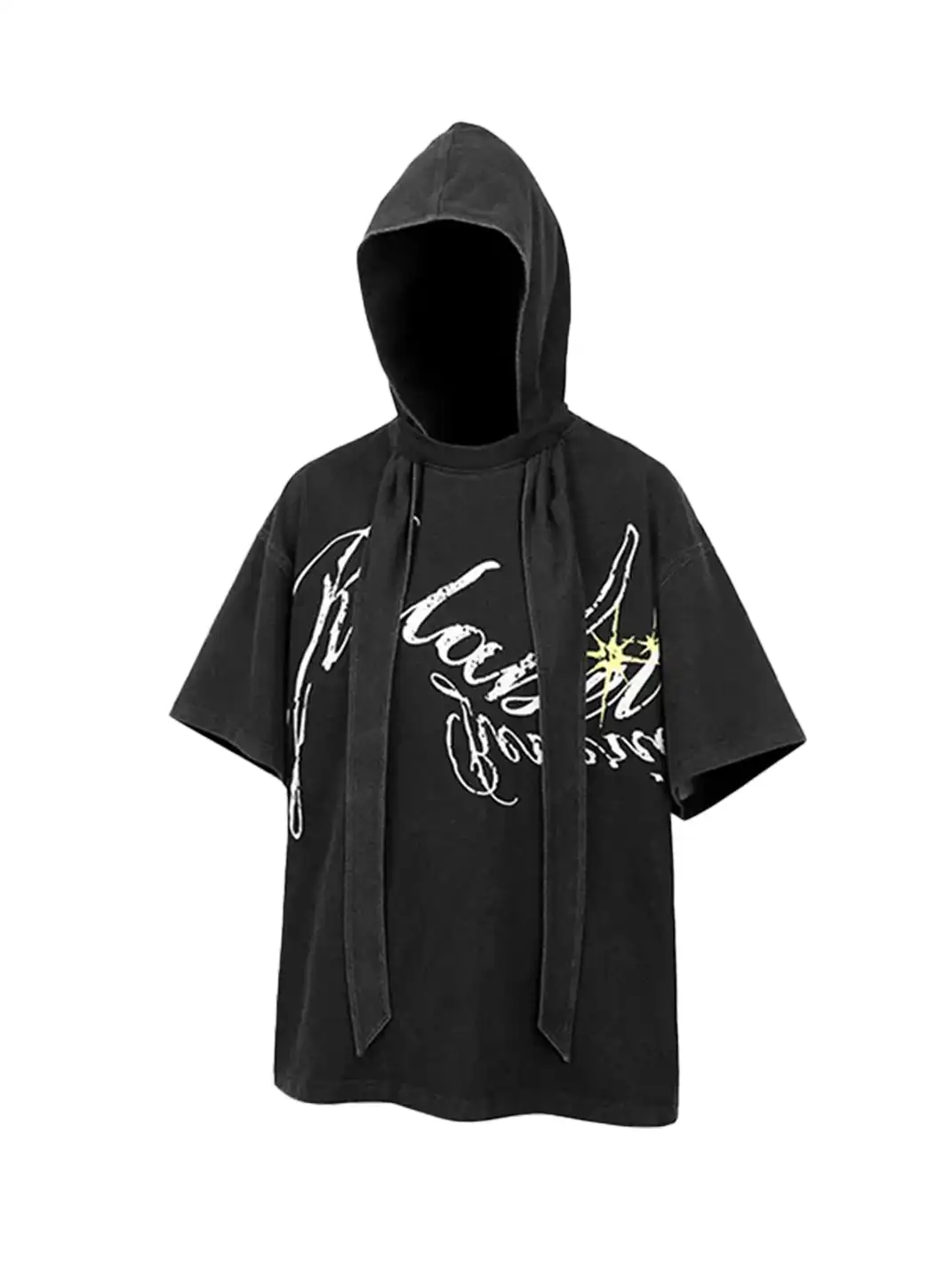 RELABEL | Detachable Hood Washed Vintage Denim Print T-Shirt