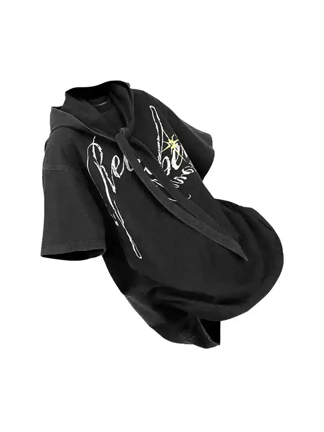RELABEL | Detachable Hood Washed Vintage Denim Print T-Shirt