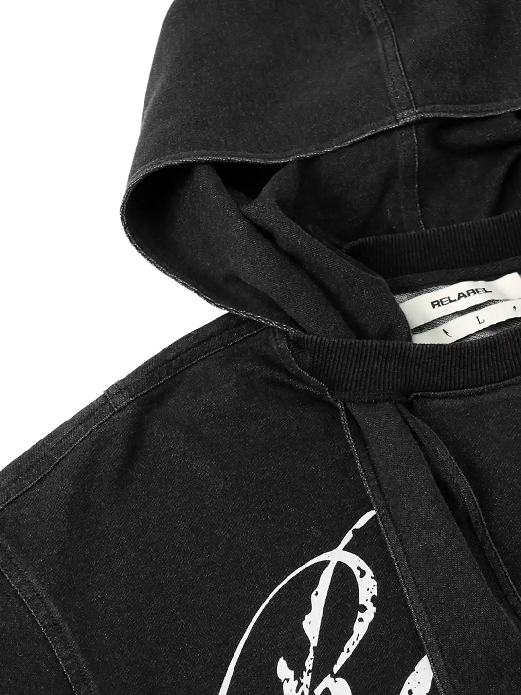 RELABEL | Detachable Hood Washed Vintage Denim Print T-Shirt