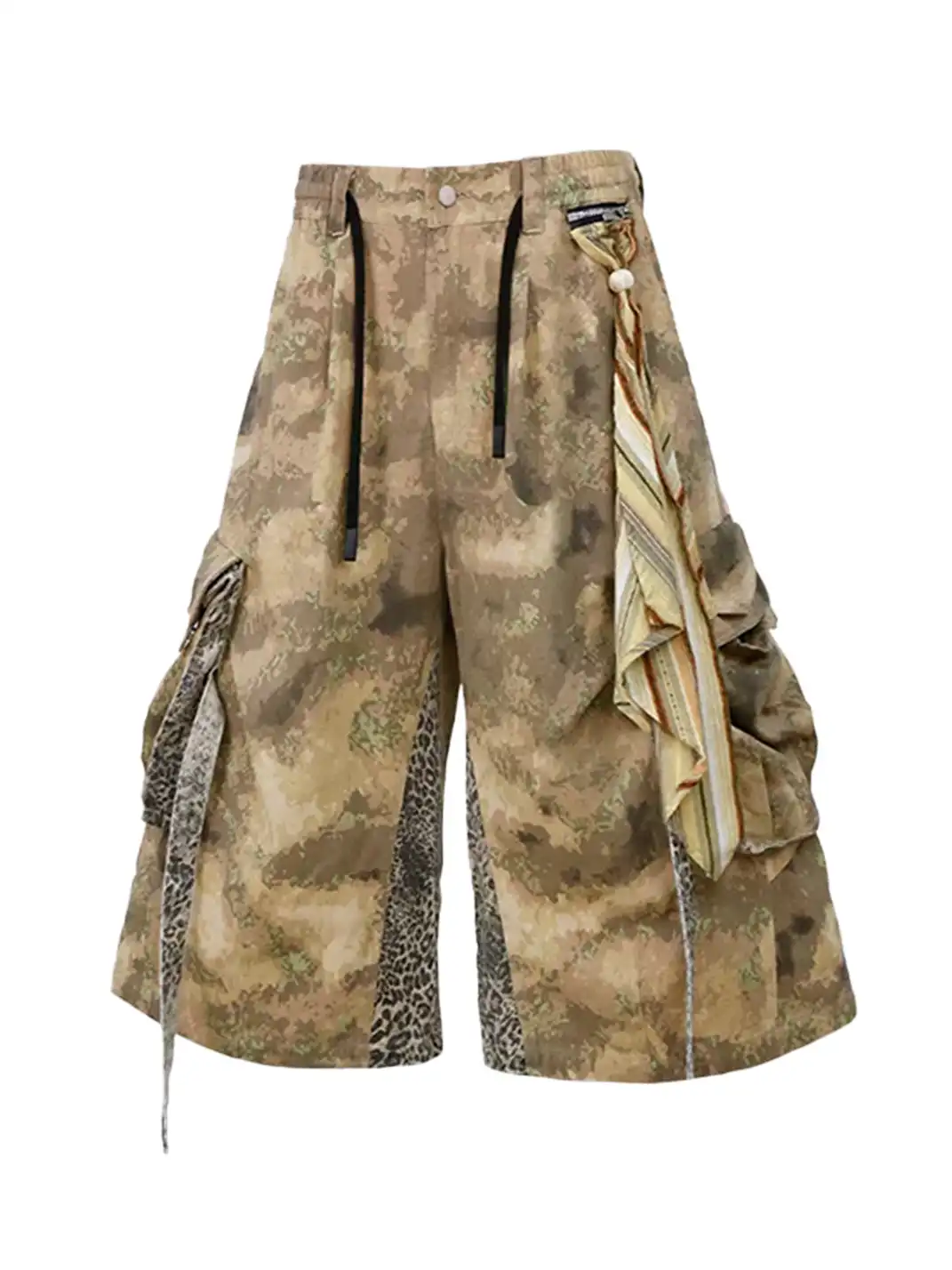 RELABEL | Camo & Leopard Spliced Shorts With Detachable Bandana Streamers
