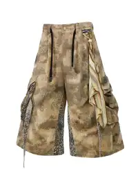 RELABEL | Camo & Leopard Spliced Shorts With Detachable Bandana Streamers
