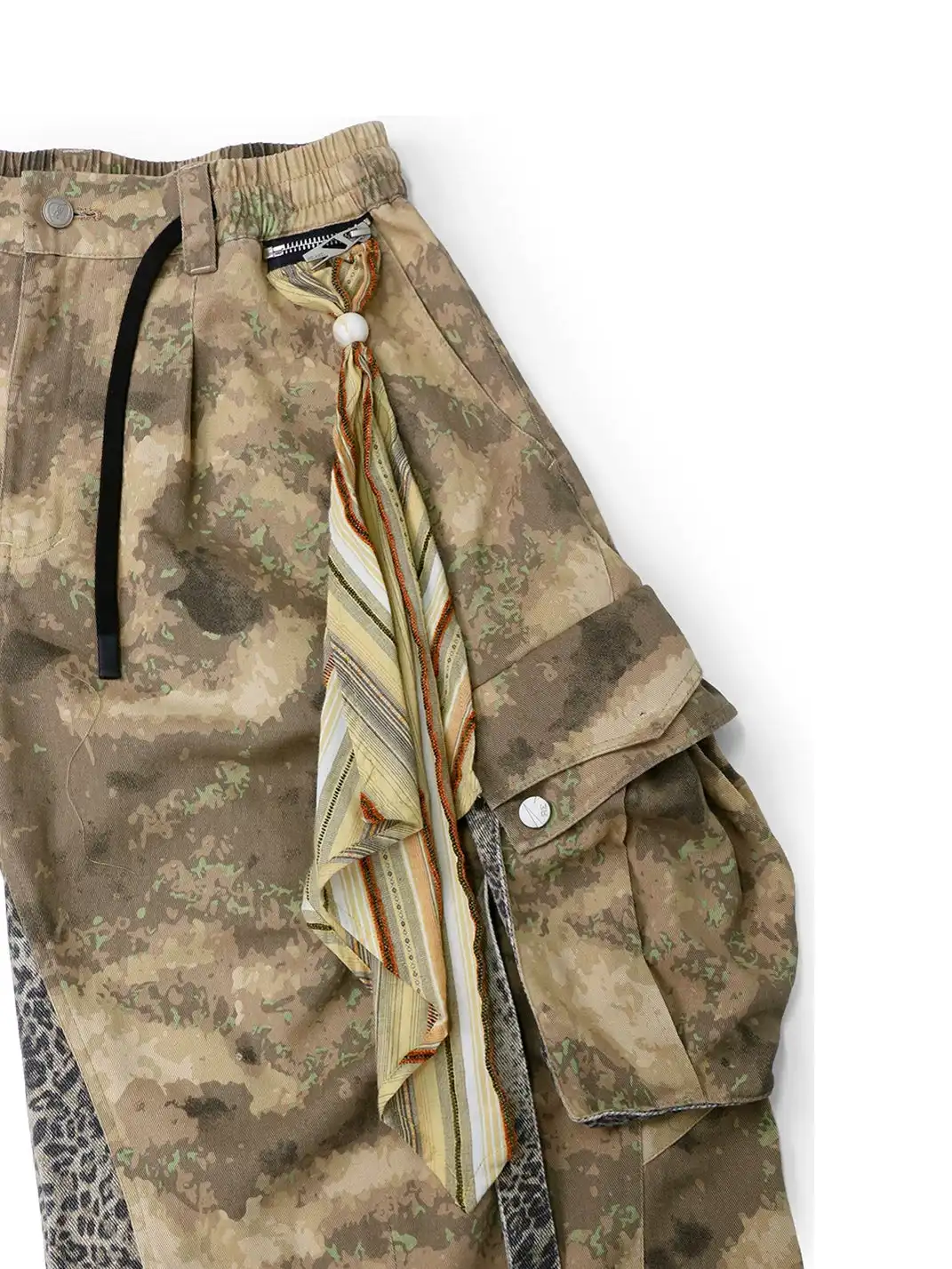 RELABEL | Camo & Leopard Spliced Shorts With Detachable Bandana Streamers
