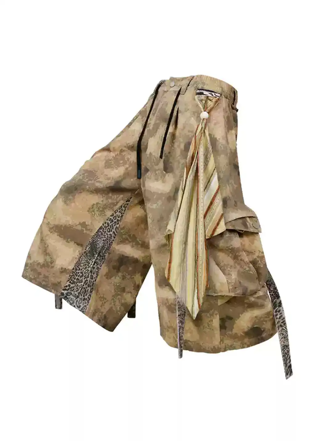 RELABEL | Camo & Leopard Spliced Shorts With Detachable Bandana Streamers