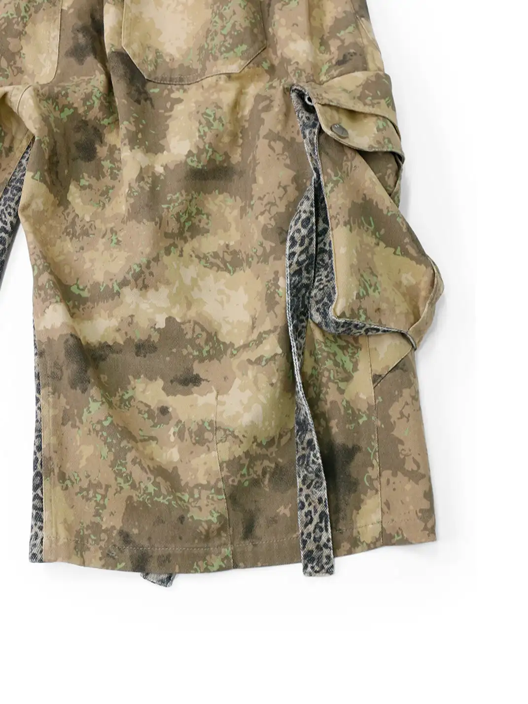 RELABEL | Camo & Leopard Spliced Shorts With Detachable Bandana Streamers
