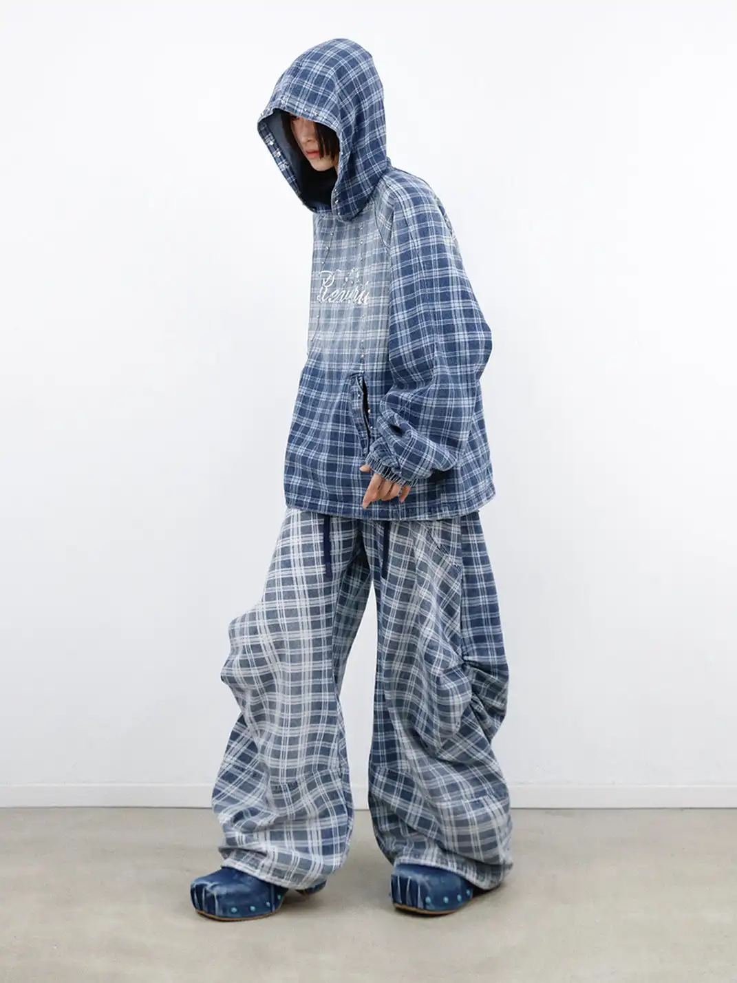 RELABEL | Plaid Print Draped Tailored Jeans
