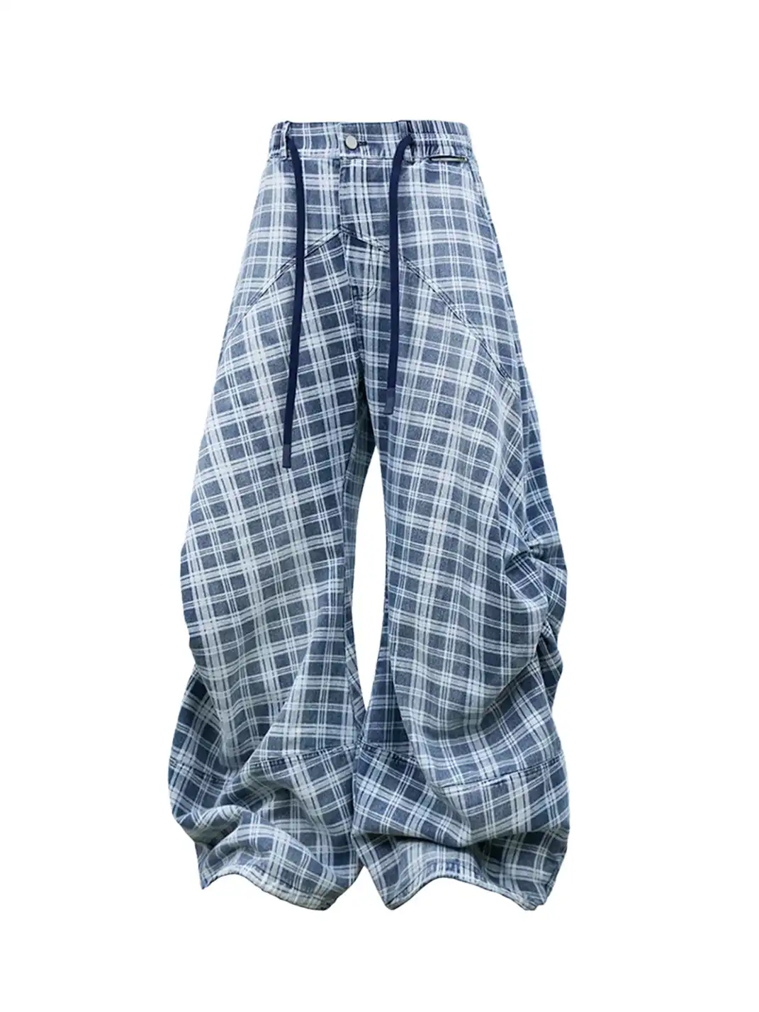 RELABEL | Plaid Print Draped Tailored Jeans