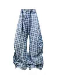 RELABEL | Plaid Print Draped Tailored Jeans