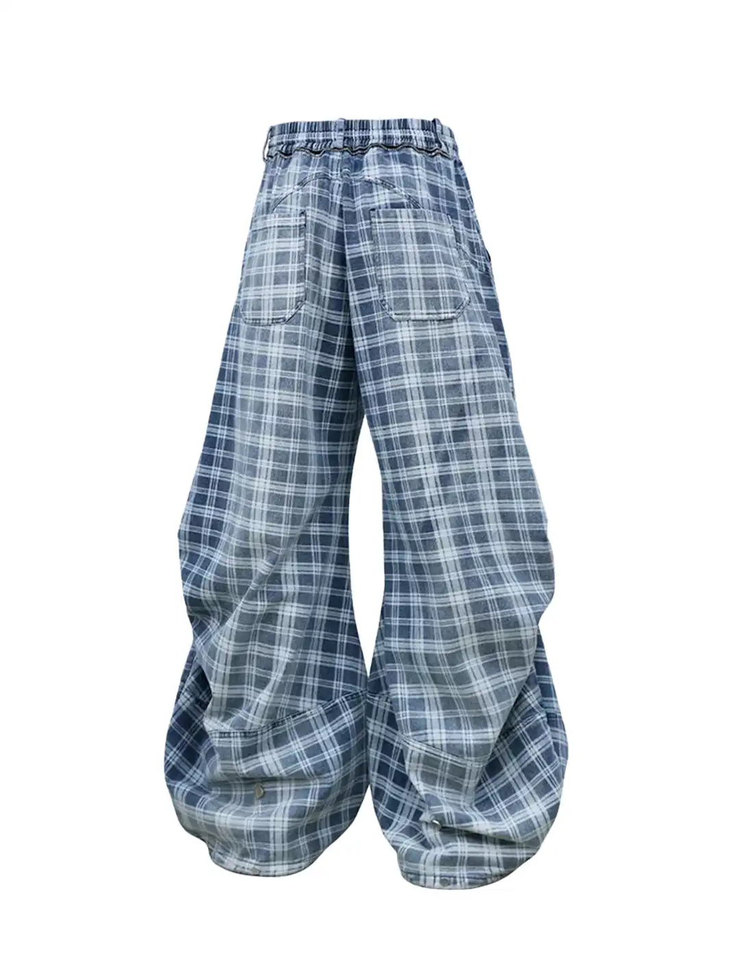 RELABEL | Plaid Print Draped Tailored Jeans
