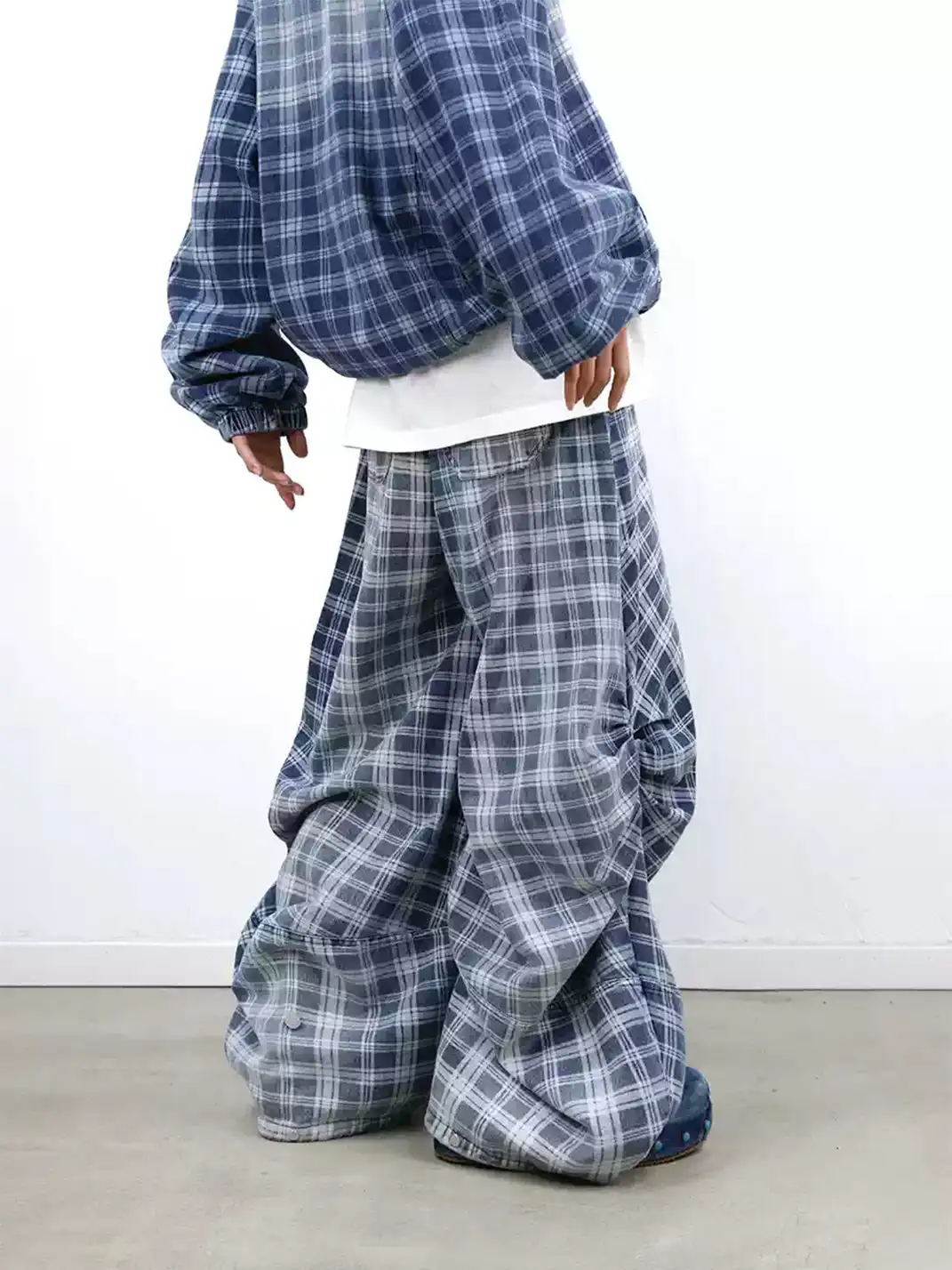 RELABEL | Plaid Print Draped Tailored Jeans