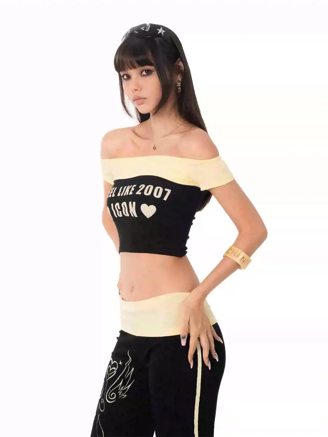 Ooops333 | Print Off-Shoulder Tube Top & Straight-Leg Casual Pants Set