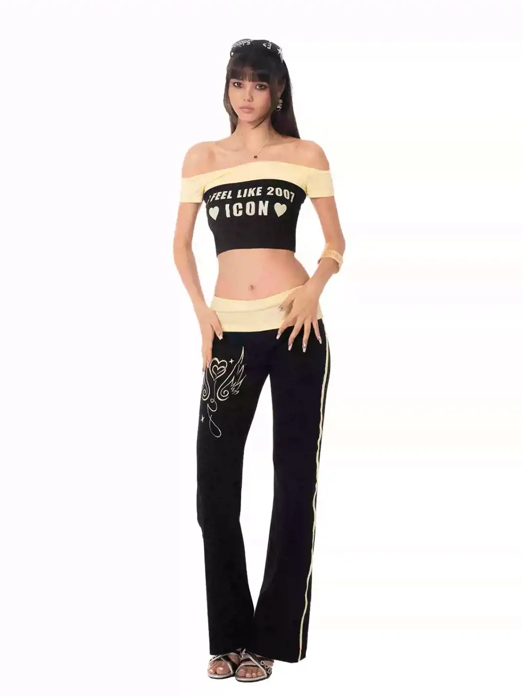 Ooops333 | Print Off-Shoulder Tube Top & Straight-Leg Casual Pants Set