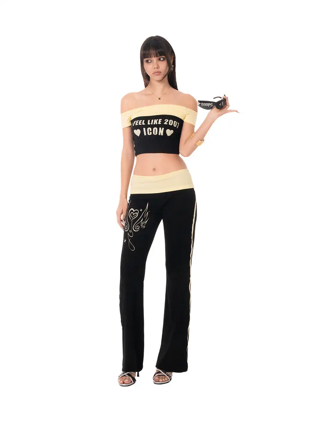 Ooops333 | Print Off-Shoulder Tube Top & Straight-Leg Casual Pants Set