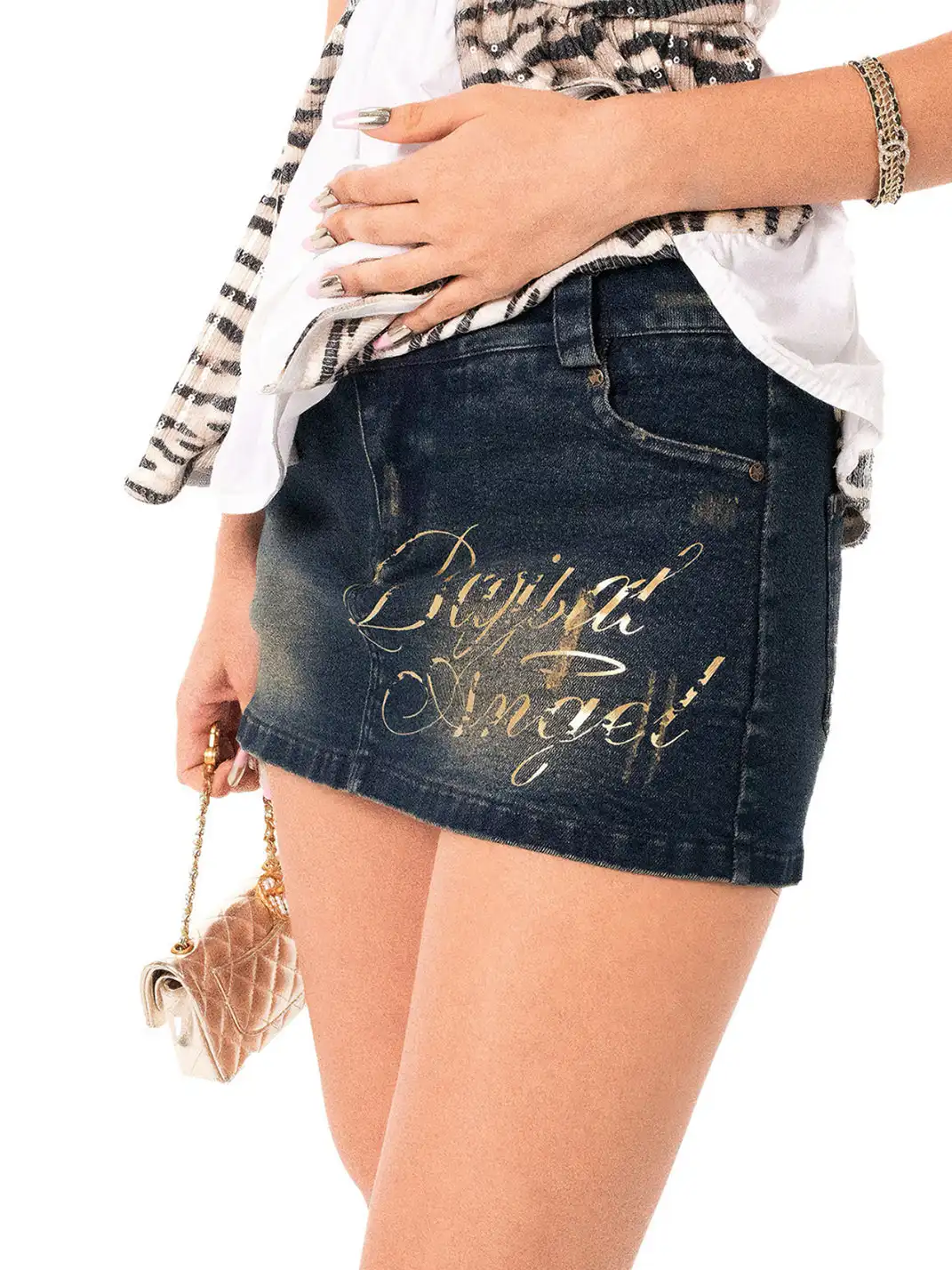 Ooops333 | Letter Print Denim Skirt