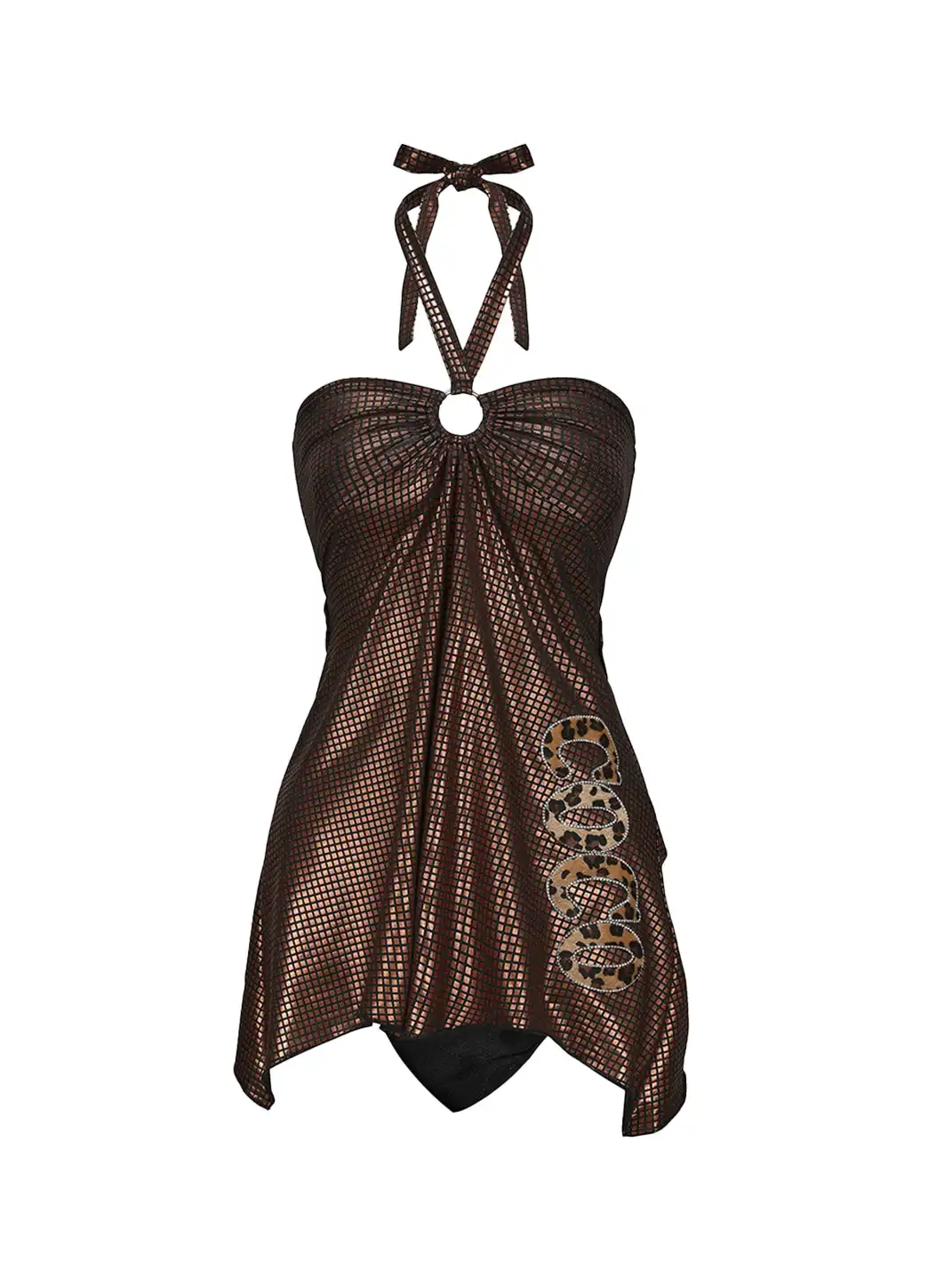 Ooops333 | Shiny Plaid Leopard Rhinestone Halter Dress