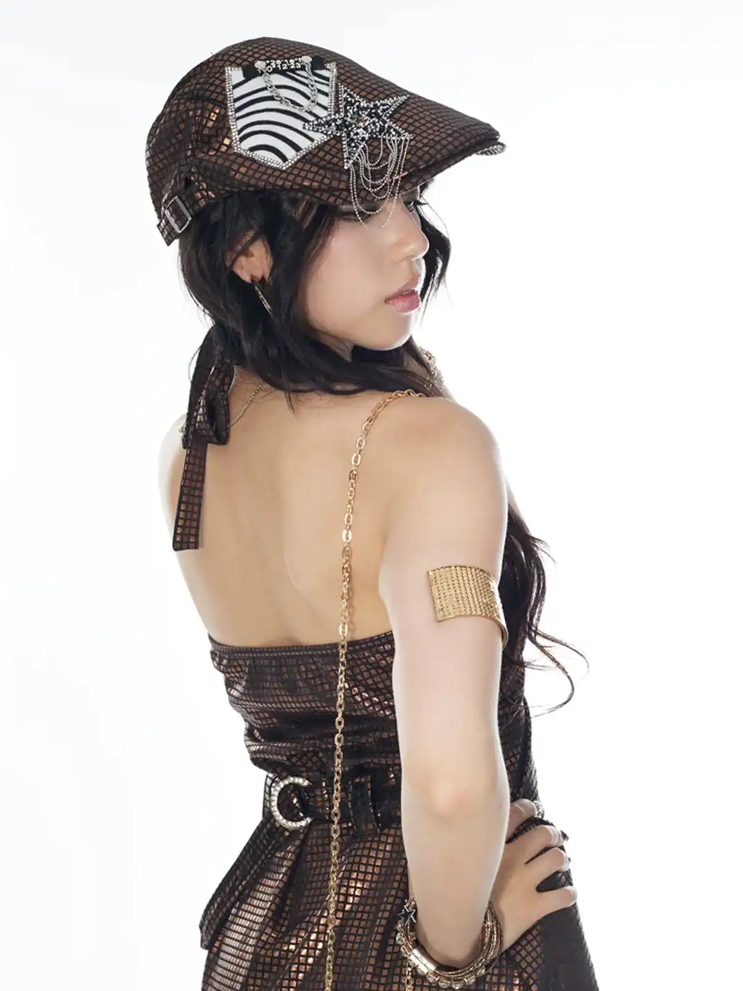 Ooops333 | Shiny Plaid Leopard Rhinestone Halter Dress