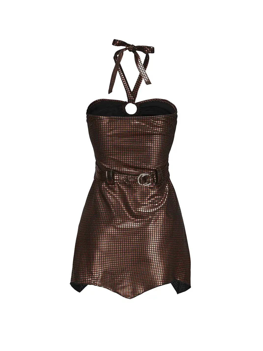 Ooops333 | Shiny Plaid Leopard Rhinestone Halter Dress