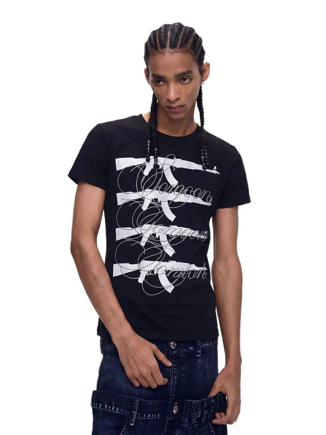 Fourth3ex | Rhinestone AK Print T-Shirt