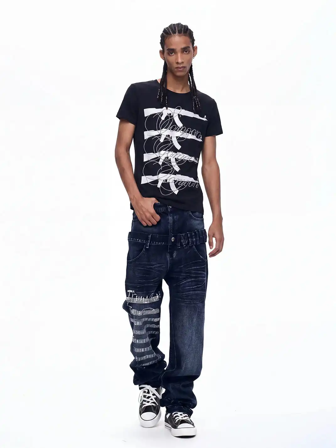 Fourth3ex | Rhinestone AK Print T-Shirt