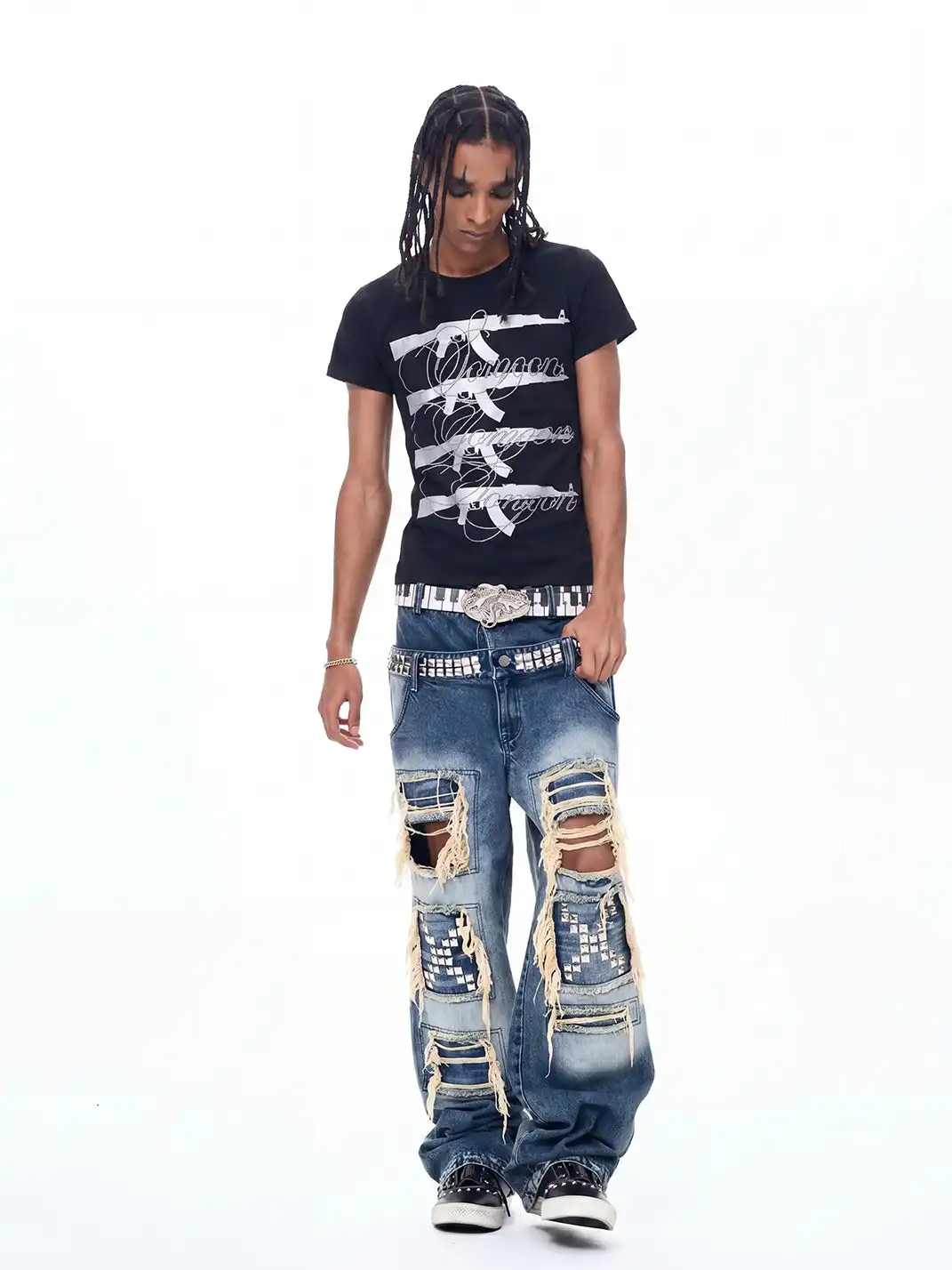 Fourth3ex | Rhinestone AK Print T-Shirt