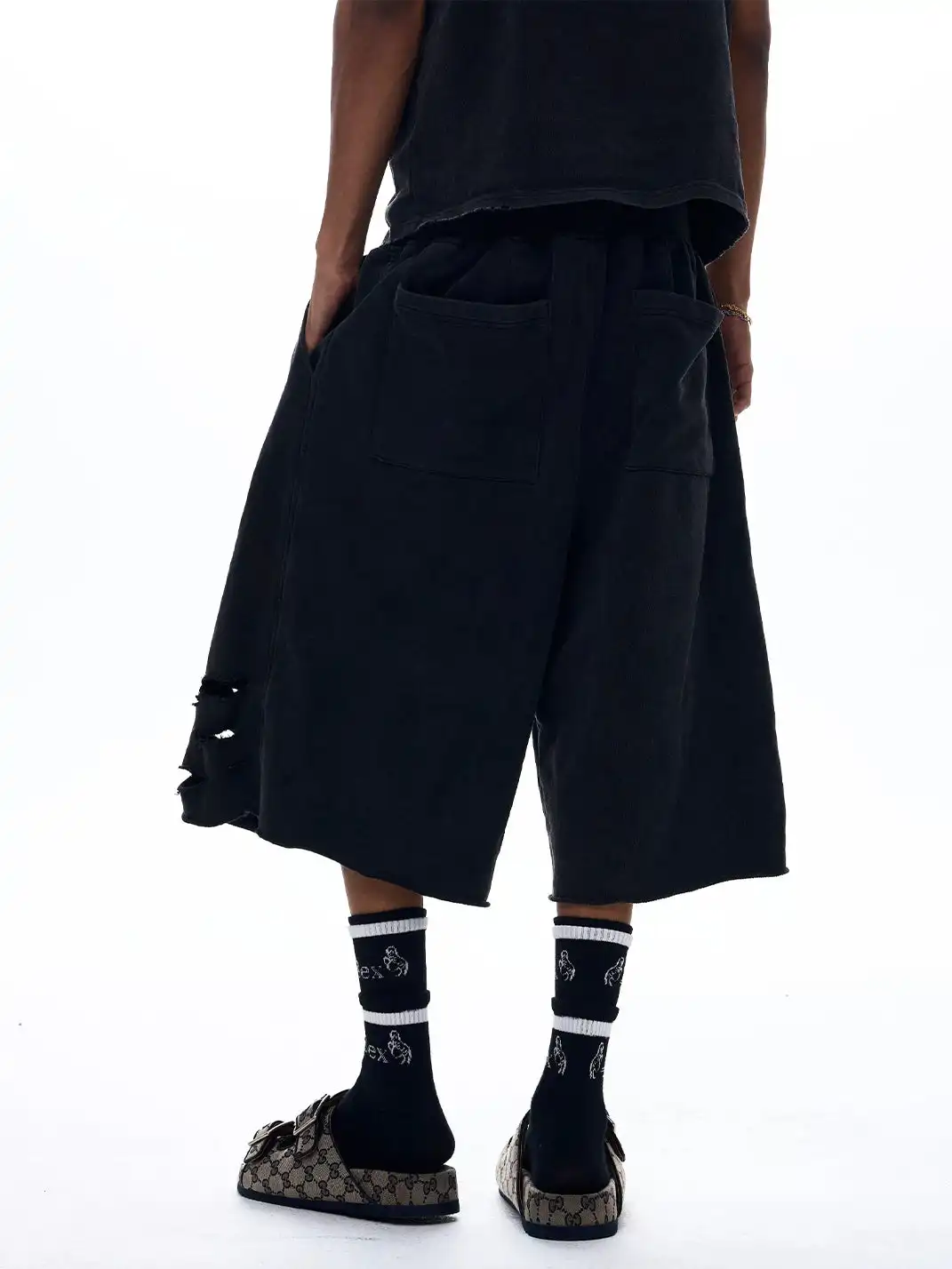Fourth3ex | Vintage Ripped Letter Print Shorts