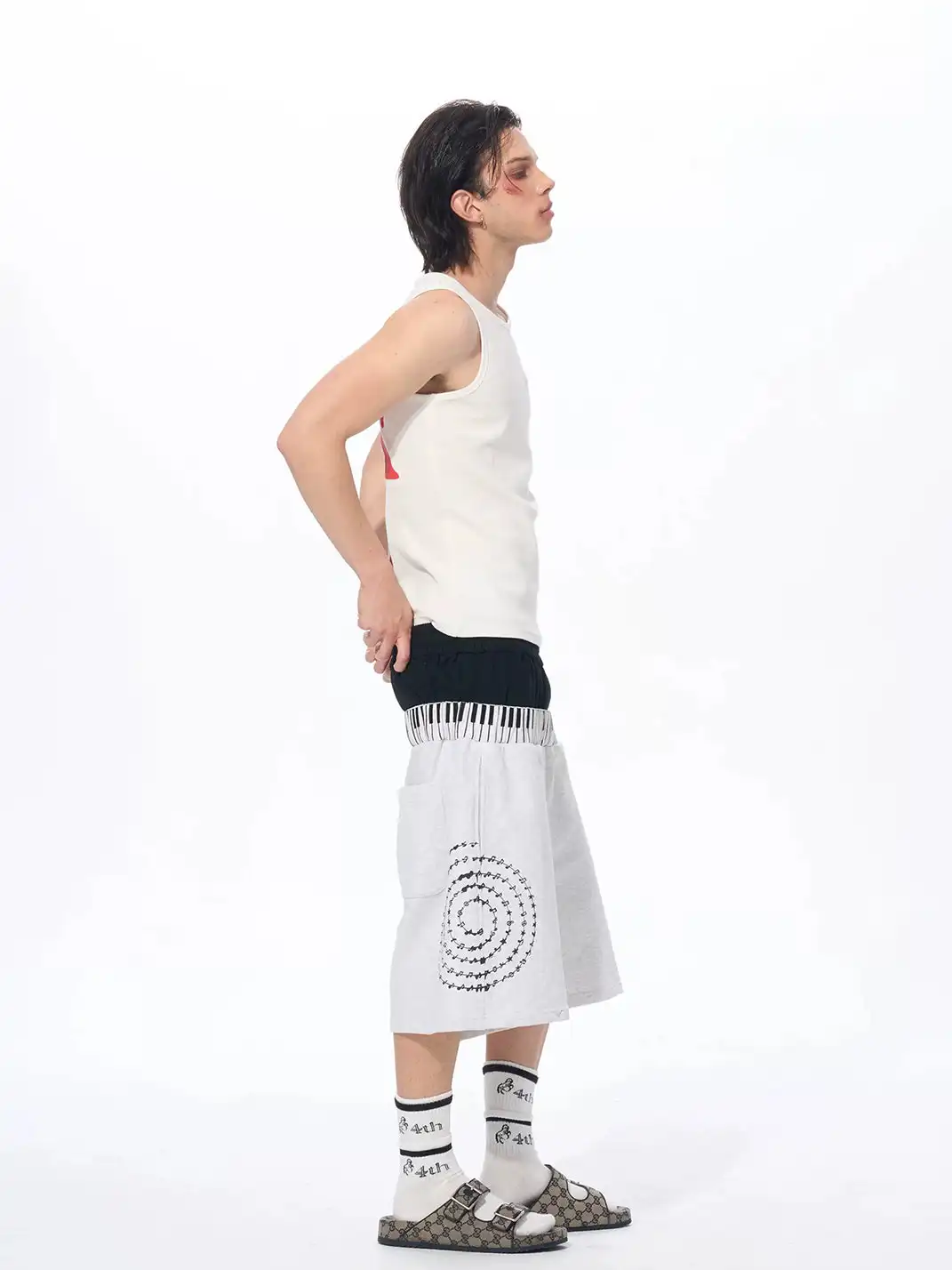 Fourth3ex | Double Waist Piano Note Print Sweatpants