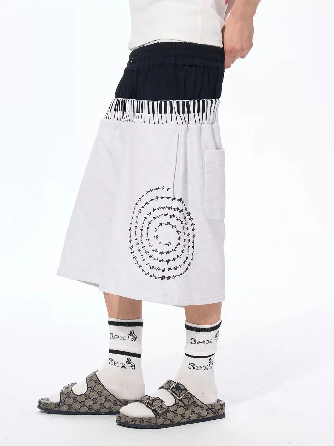 Fourth3ex | Double Waist Piano Note Print Sweatpants