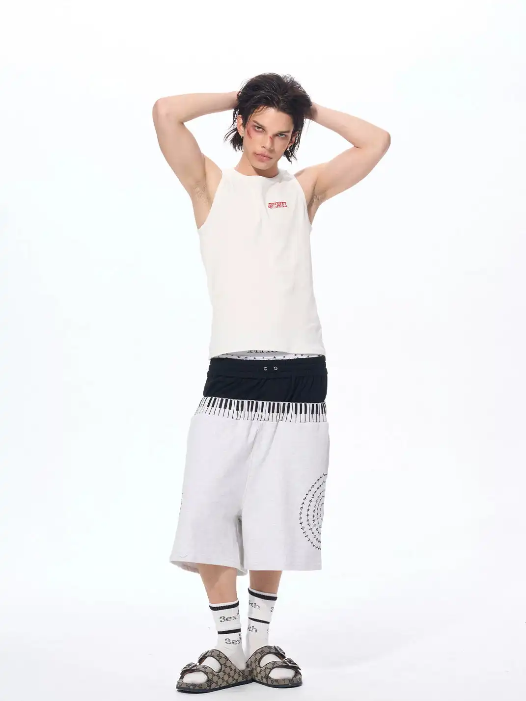 Fourth3ex | Double Waist Piano Note Print Sweatpants