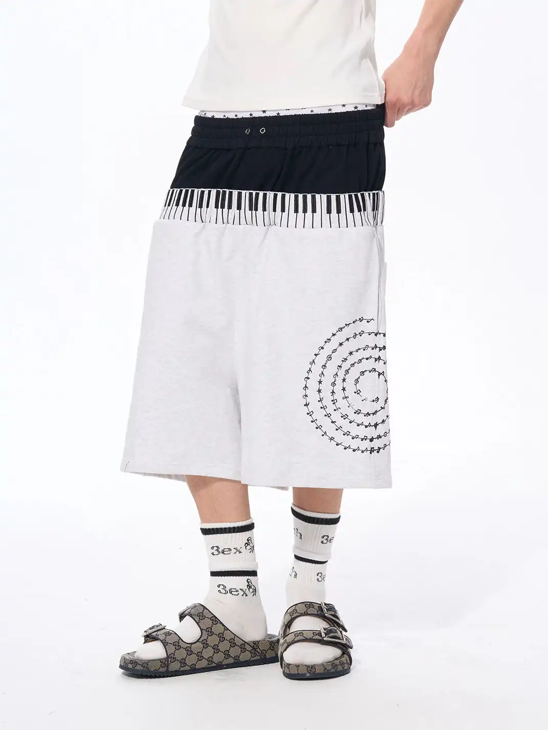 Fourth3ex | Double Waist Piano Note Print Sweatpants