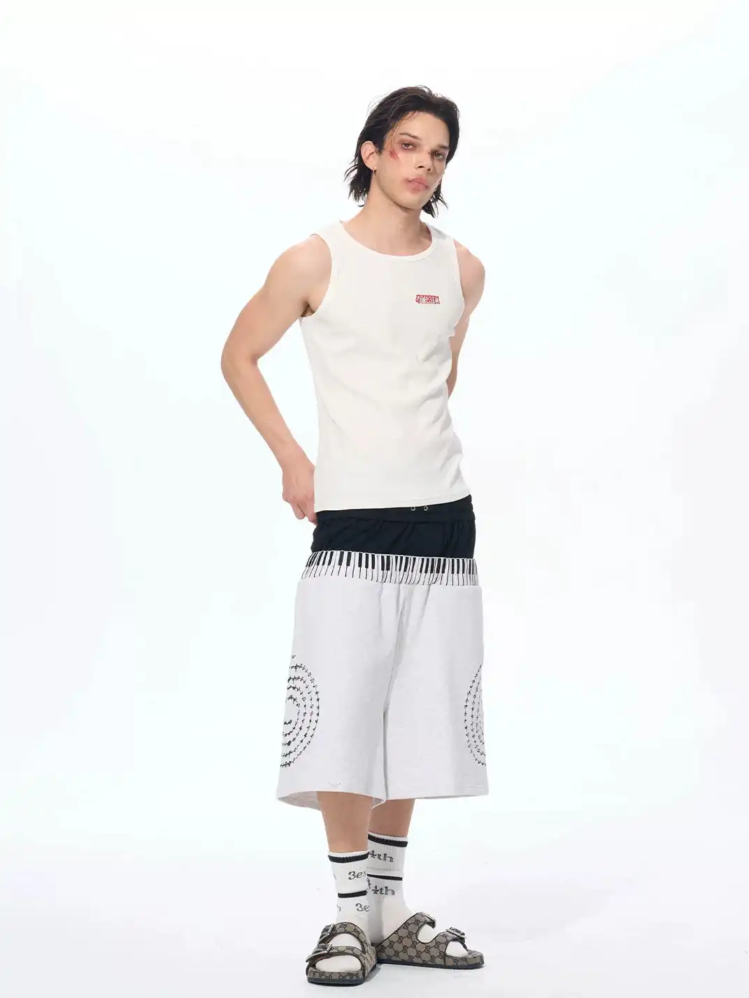 Fourth3ex | Double Waist Piano Note Print Sweatpants